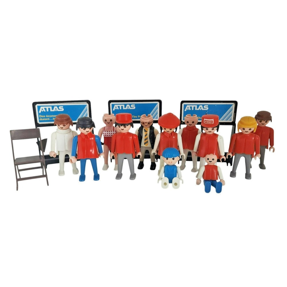 Vintage Playmobil Geobra Figure Lot Atlas Esso Service Station Signs Figures